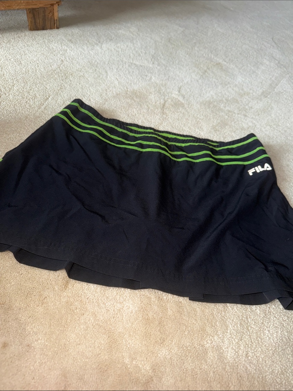 Fila Black Skort with Neon Green Waistband Stripes